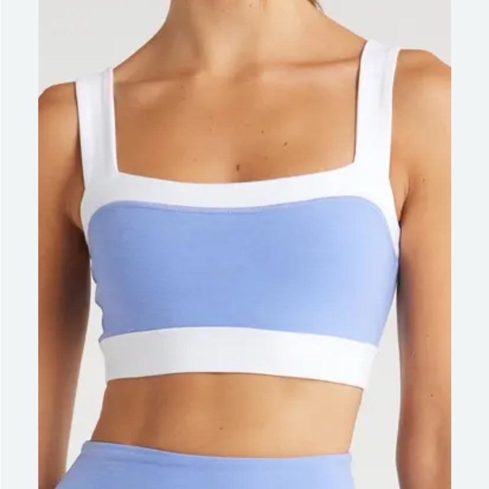 Beyond Yoga Spacedye Horizon Colorblock Bra Size S & M Purple White Periwinkle